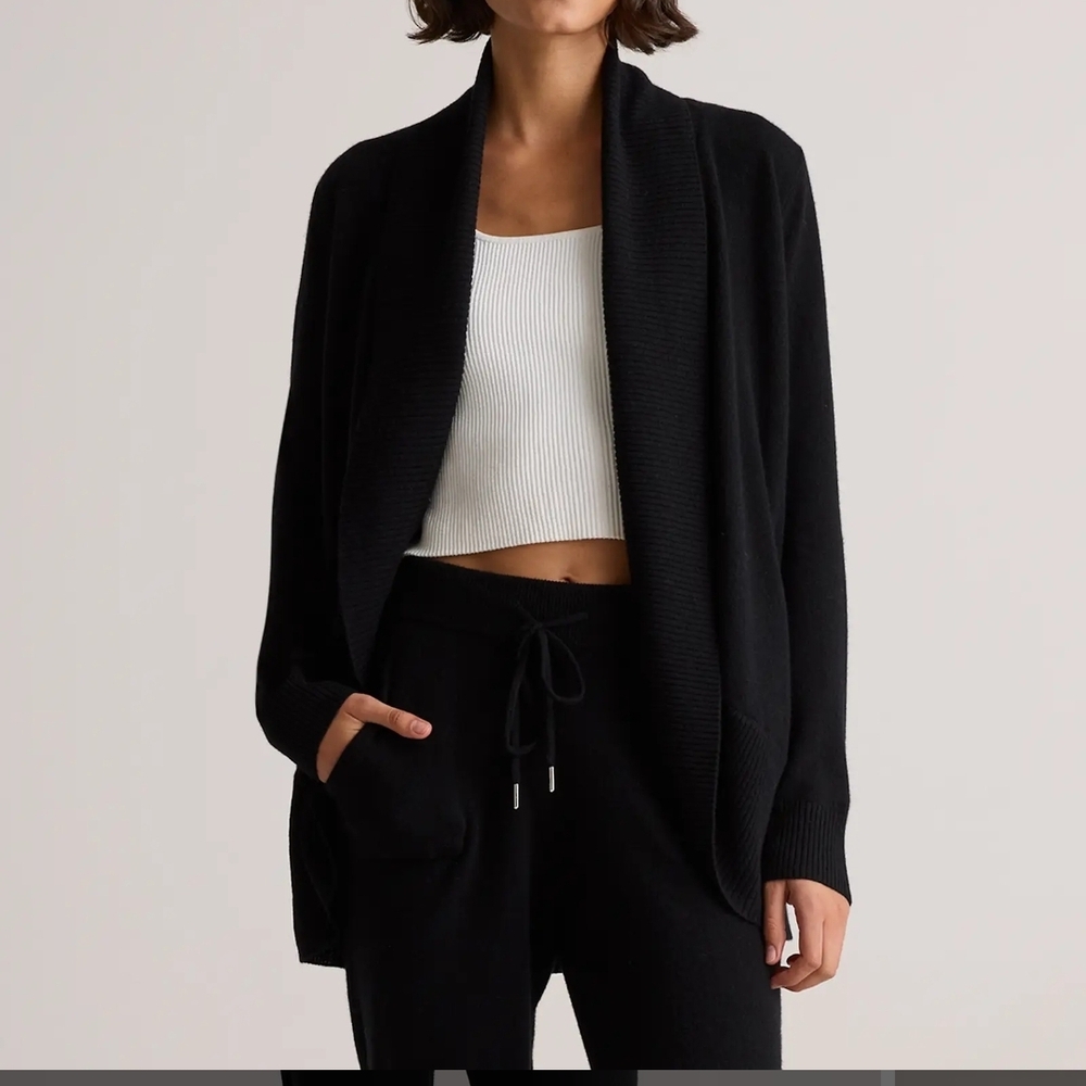 Quince Black Cashmere Open Cardigan Sweater Size Small